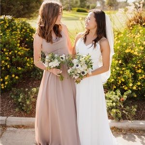 JJs House Taupe A-Line Cowl Neck Floor-Length Chiffon Dress